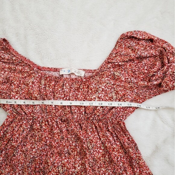 Floral Flowy Mini Short Dress Puff Sleeves Red Size Small - Picture 3 of 9